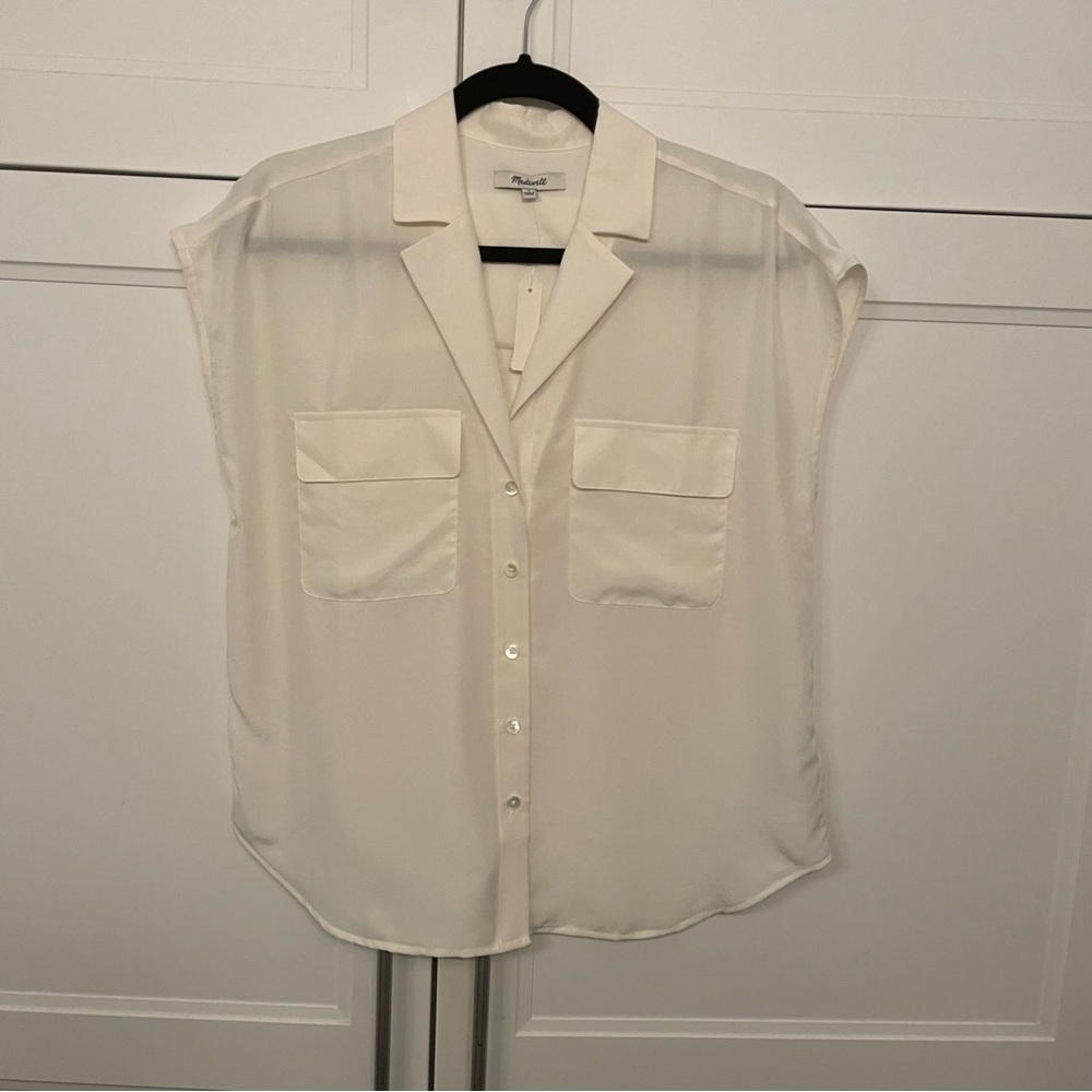 NWT! Madewell Silk Drapey Patch-Pocket Sleeveless Shirt | Lighthouse | Small - Picture 7 of 13